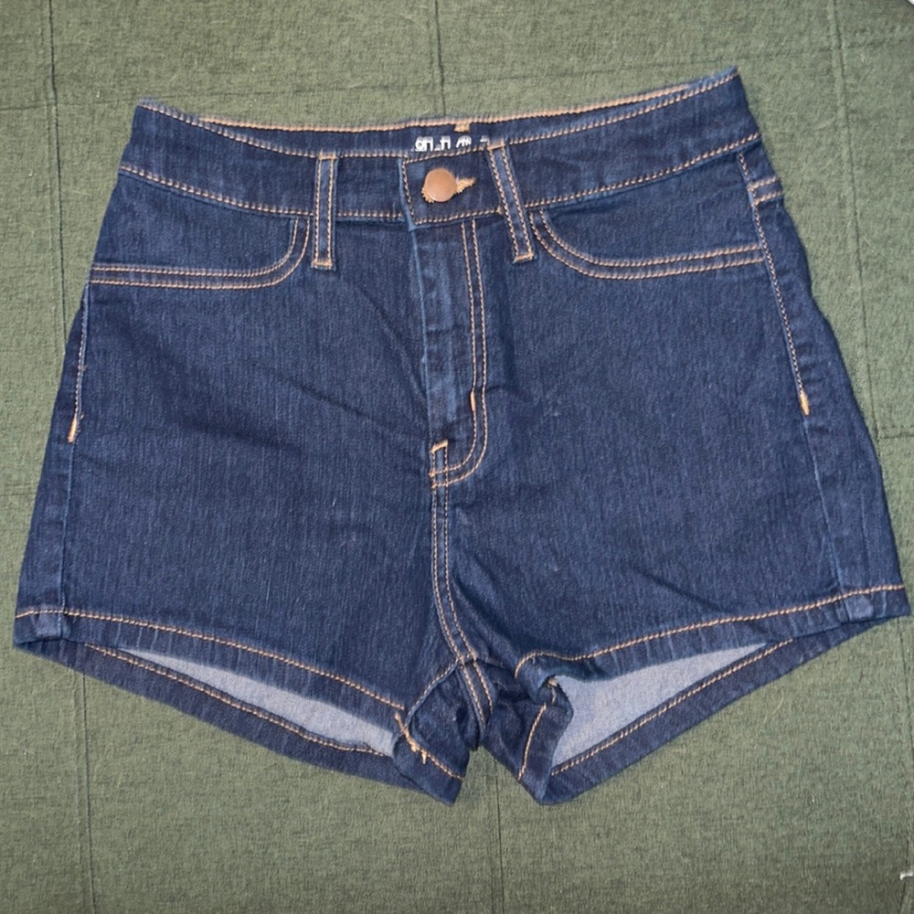 High-Waisted, Dark-Wash denim shorts